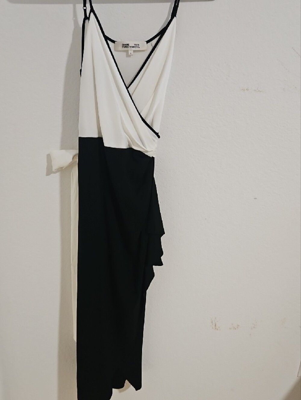 Diane von Furstenberg Black and White Draped Wrap Maxi Dress
